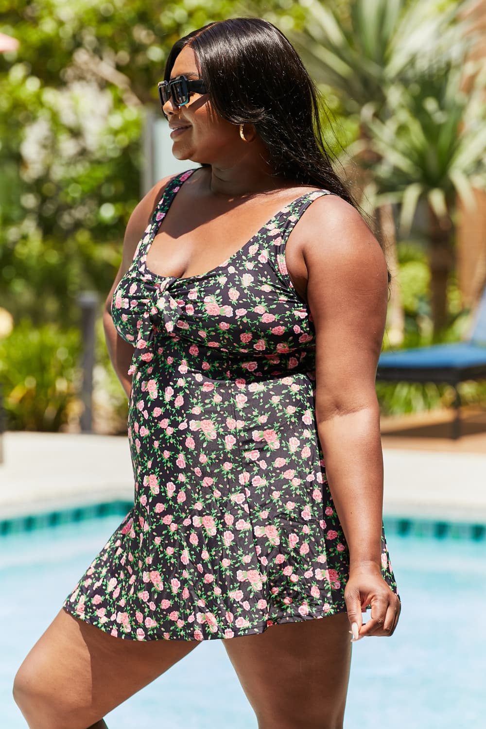 Marina West Swim Full Size Clear Waters Swim Dress in Black Roses - Mervyns