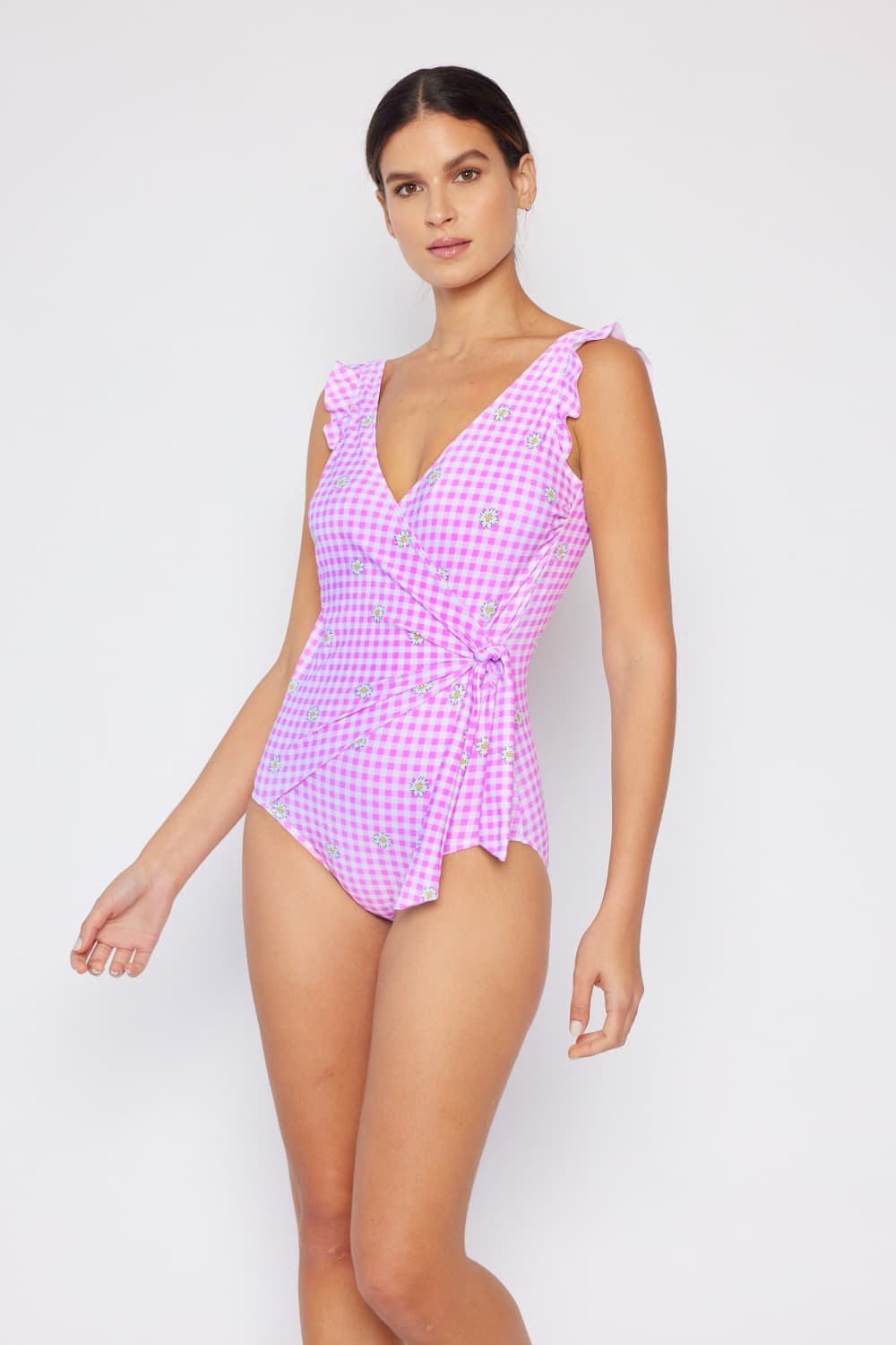 Marina West Swim Full Size Float On Ruffle Faux Wrap One - Piece in Carnation Pink - Mervyns