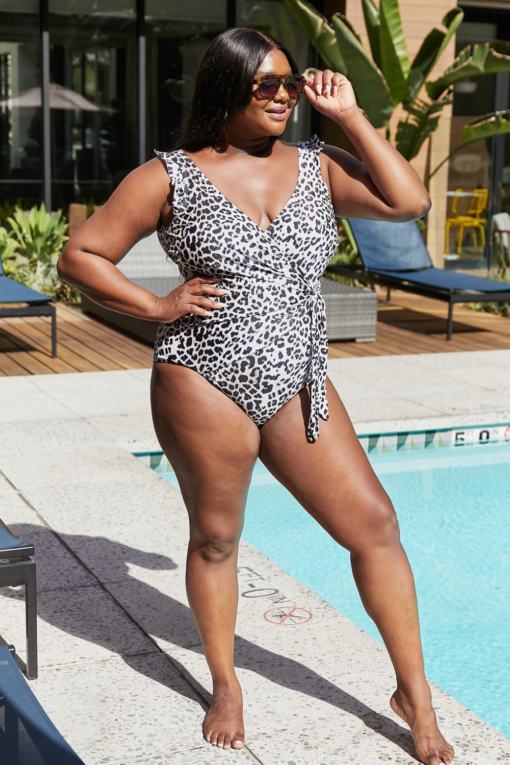 Marina West Swim Full Size Float On Ruffle Faux Wrap One - Piece in Cat - Mervyns