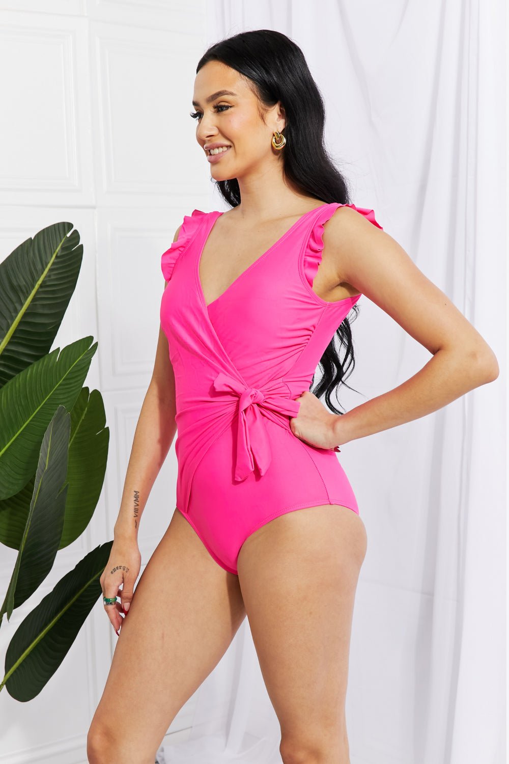 Marina West Swim Full Size Float On Ruffle Faux Wrap One - Piece in Pink - Mervyns