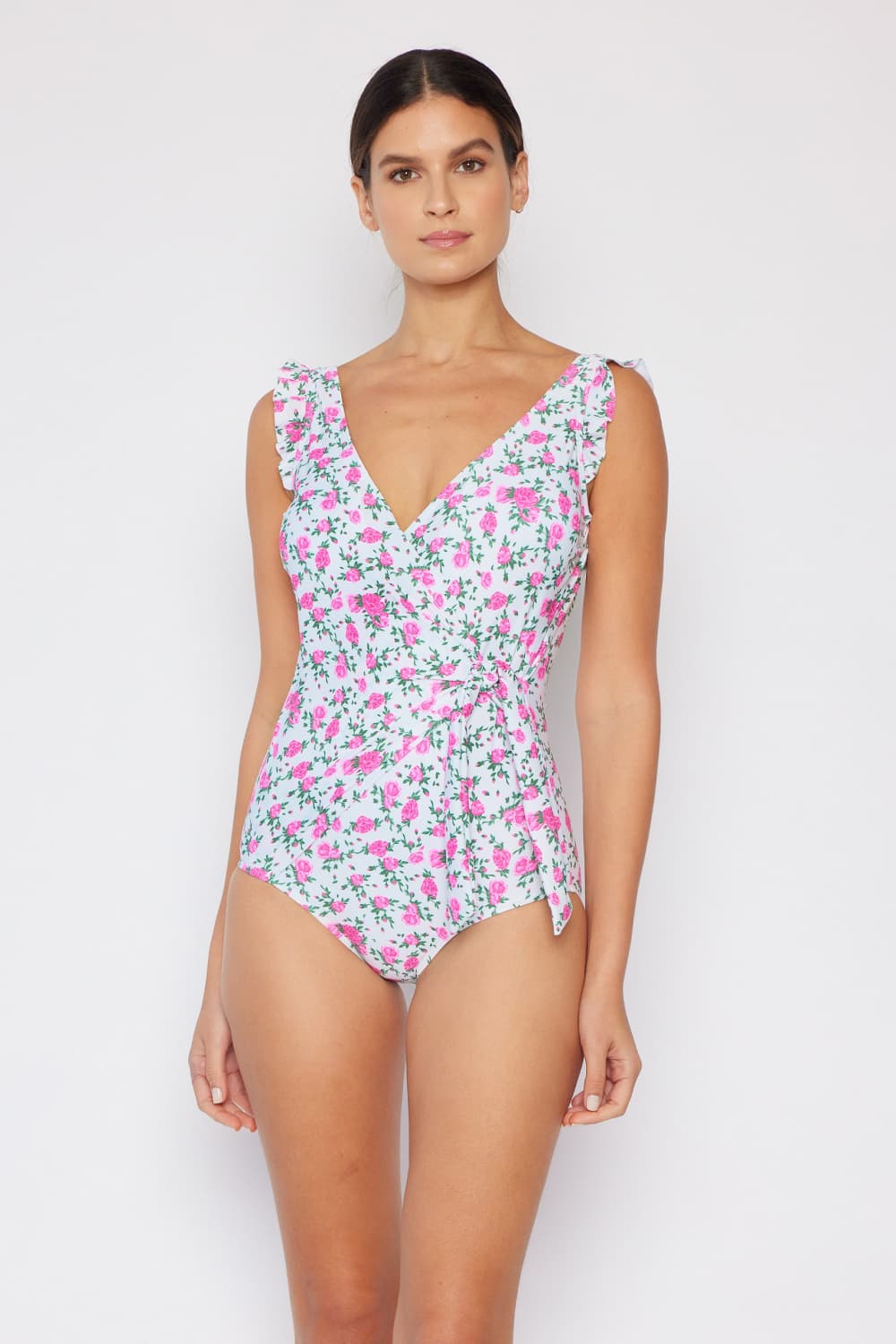 Marina West Swim Full Size Float On Ruffle Faux Wrap One - Piece in Roses Off - White - Mervyns