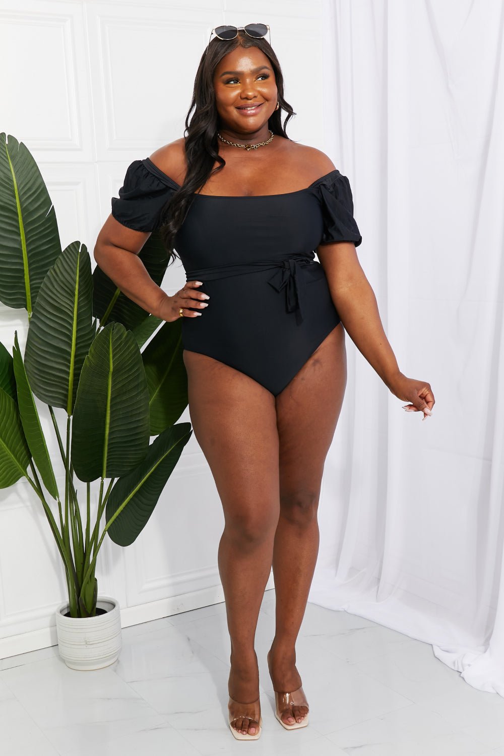 Marina West Swim Salty Air Puff Sleeve One - Piece in Black - Mervyns