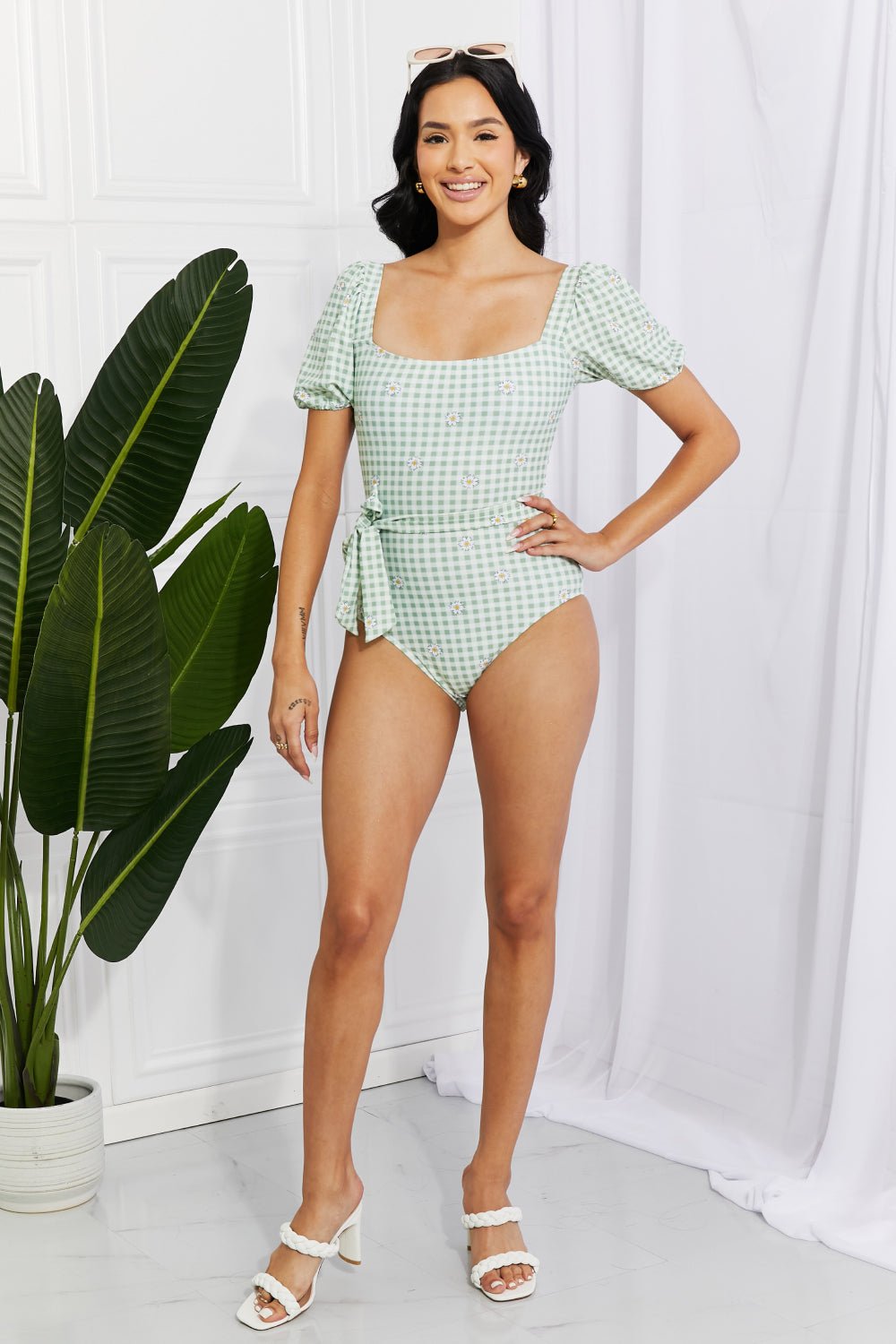 Marina West Swim Salty Air Puff Sleeve One - Piece in Sage - Mervyns