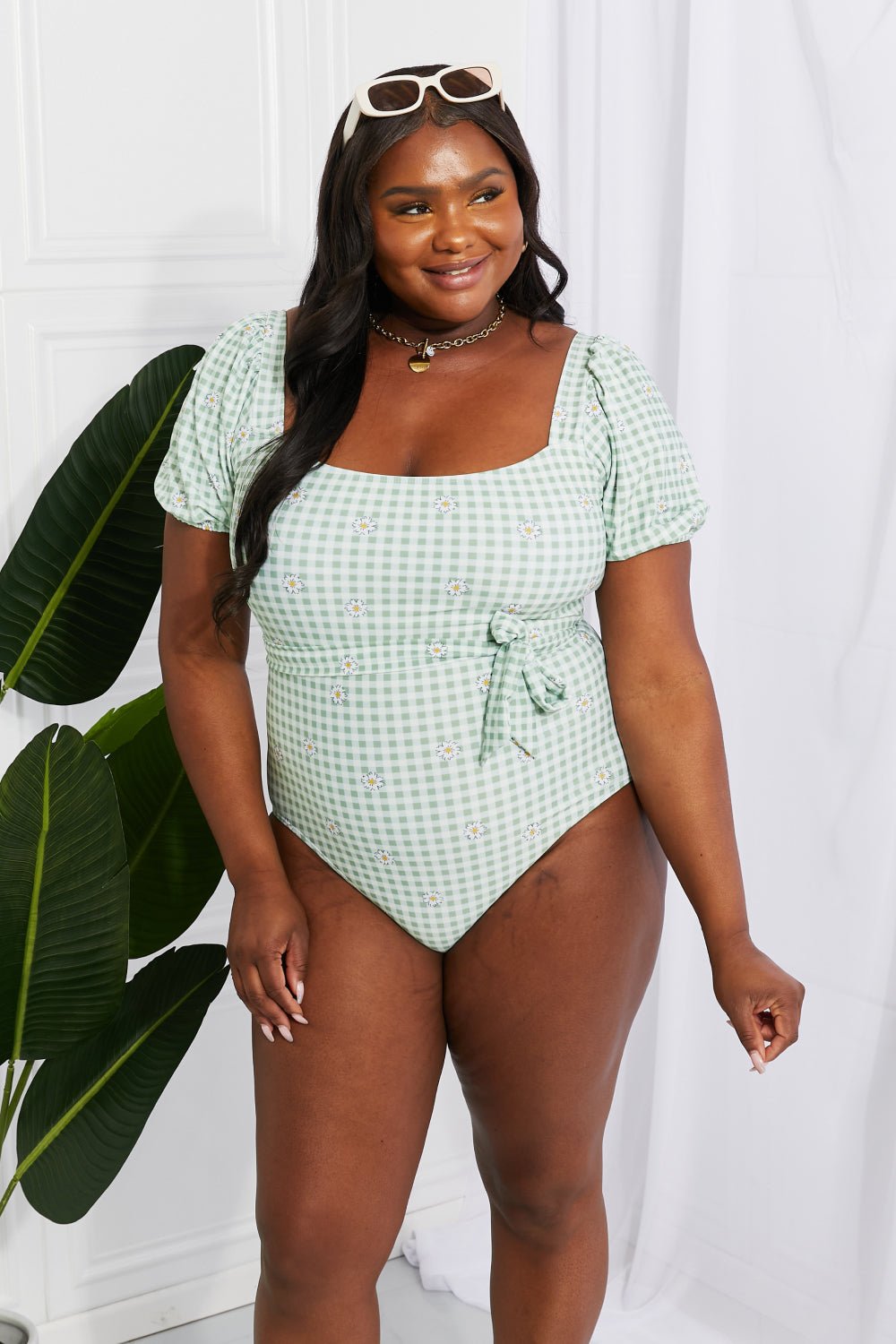 Marina West Swim Salty Air Puff Sleeve One - Piece in Sage - Mervyns