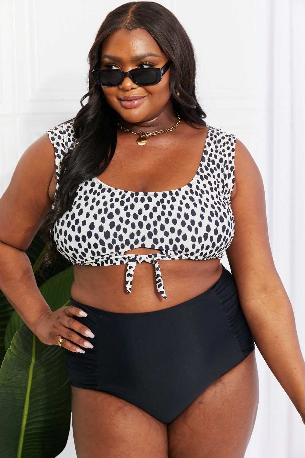 Marina West Swim Sanibel Crop Swim Top and Ruched Bottoms Set in Black - Mervyns