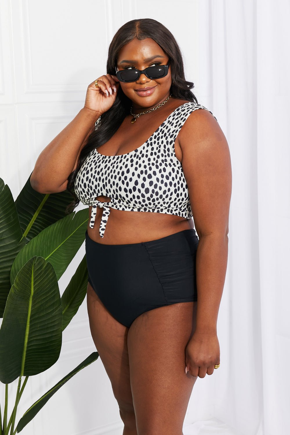 Marina West Swim Sanibel Crop Swim Top and Ruched Bottoms Set in Black - Mervyns