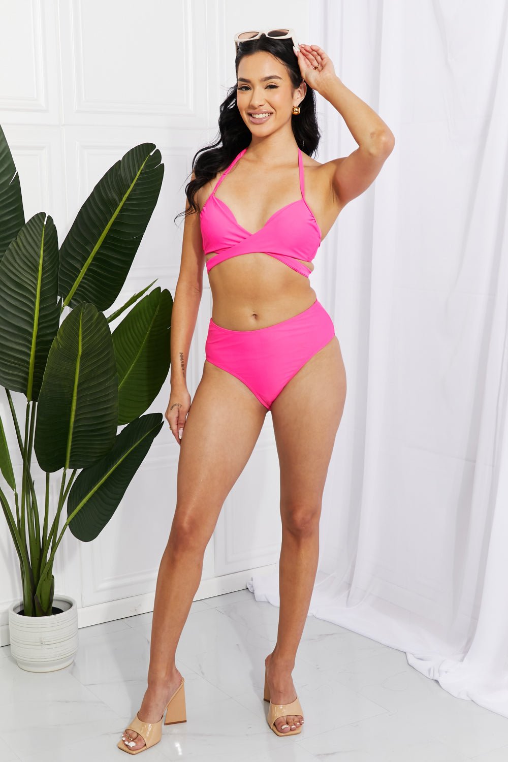 Marina West Swim Summer Splash Halter Bikini Set in Pink - Mervyns