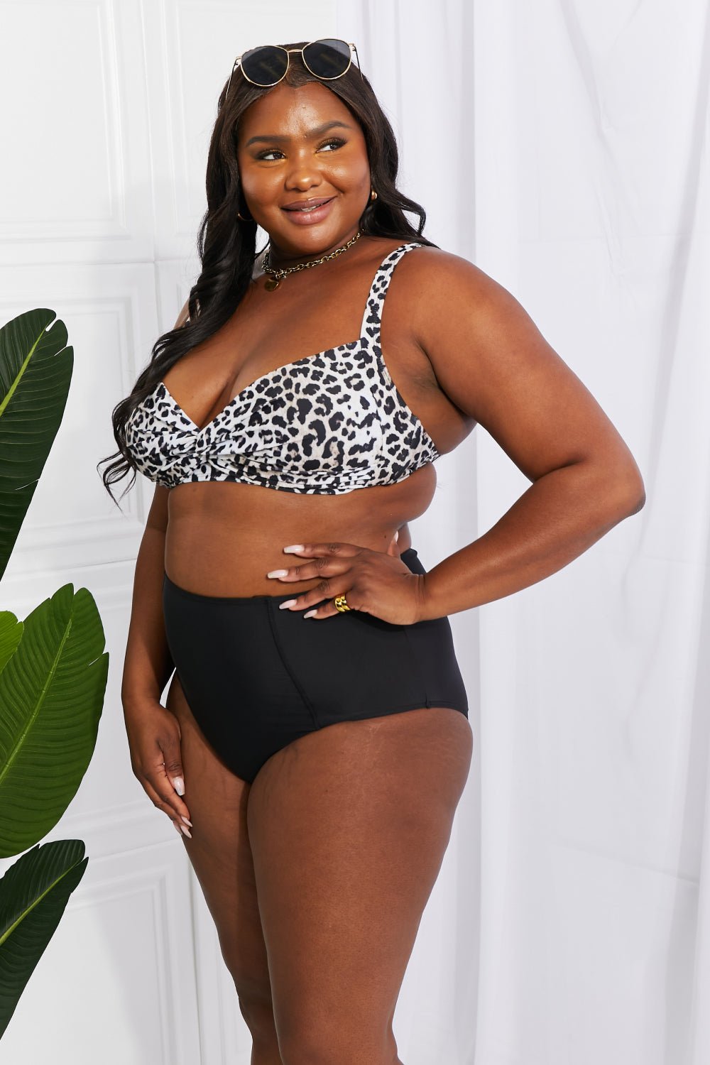 Marina West Swim Take A Dip Twist High - Rise Bikini in Leopard - Mervyns