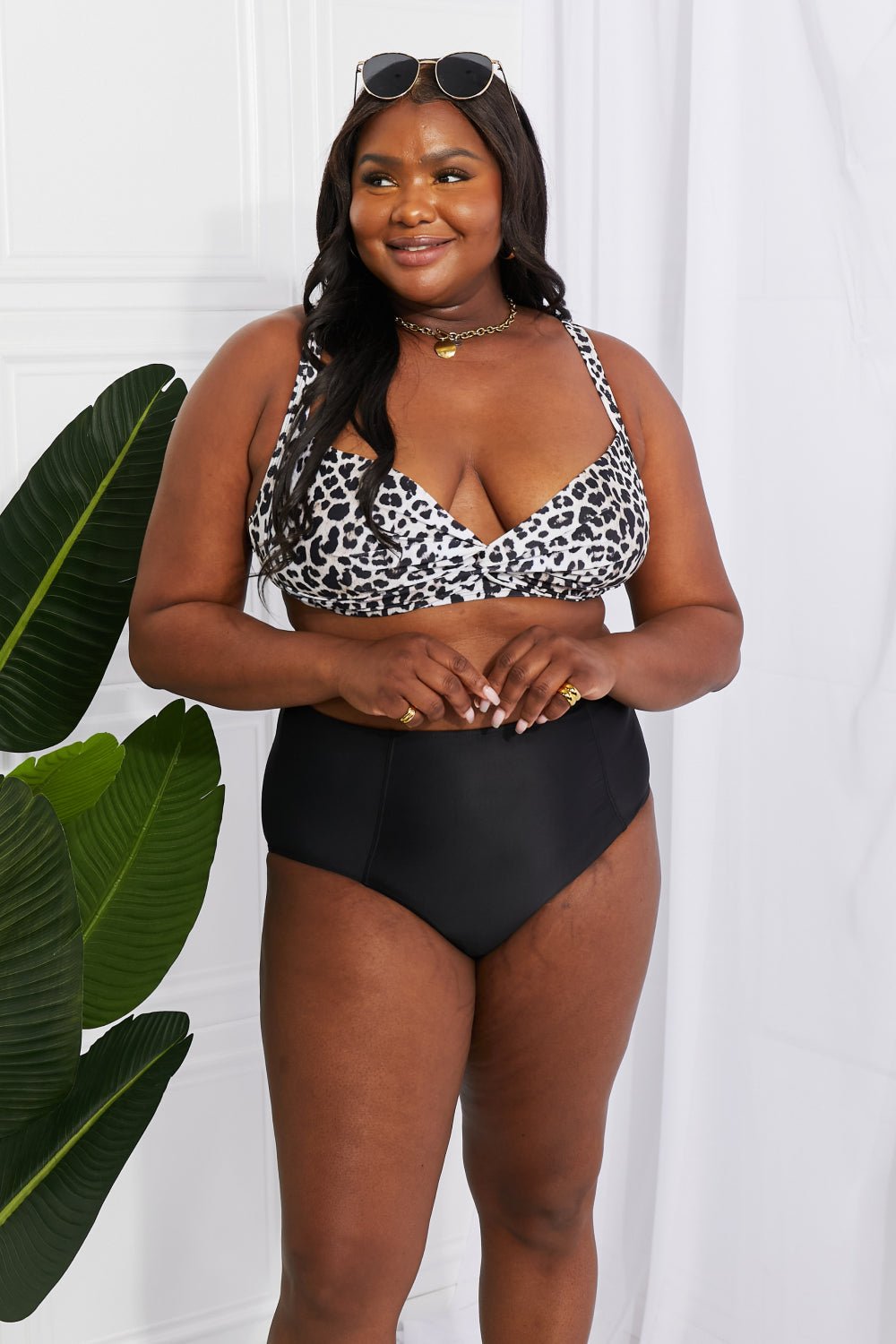 Marina West Swim Take A Dip Twist High - Rise Bikini in Leopard - Mervyns