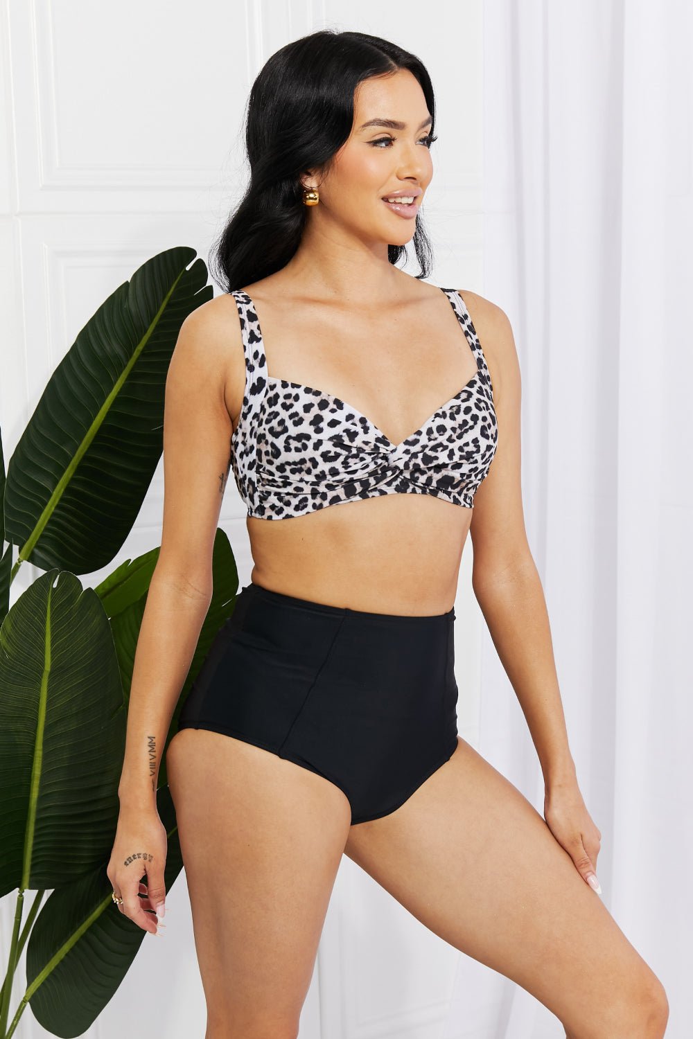 Marina West Swim Take A Dip Twist High - Rise Bikini in Leopard - Mervyns