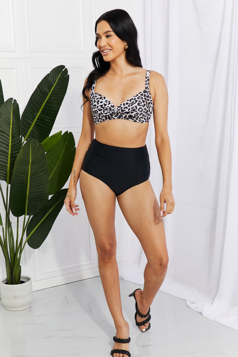 Marina West Swim Take A Dip Twist High - Rise Bikini in Leopard - Mervyns