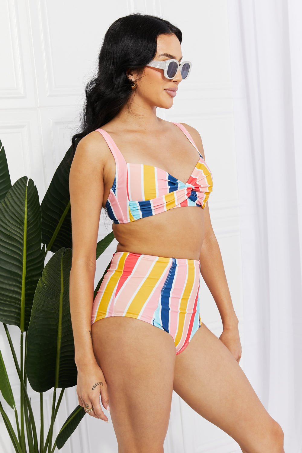 Marina West Swim Take A Dip Twist High - Rise Bikini in Stripe - Mervyns