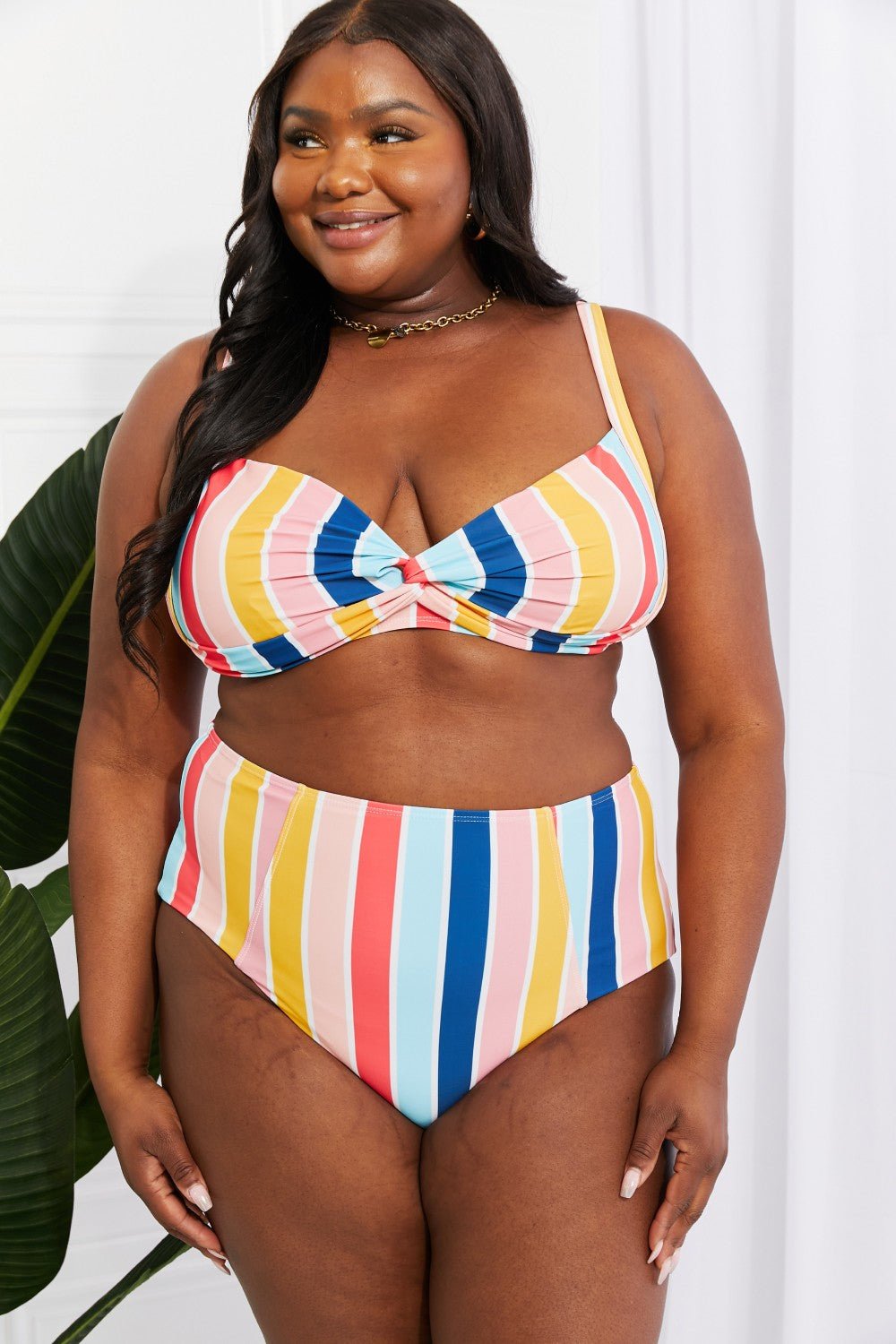 Marina West Swim Take A Dip Twist High - Rise Bikini in Stripe - Mervyns