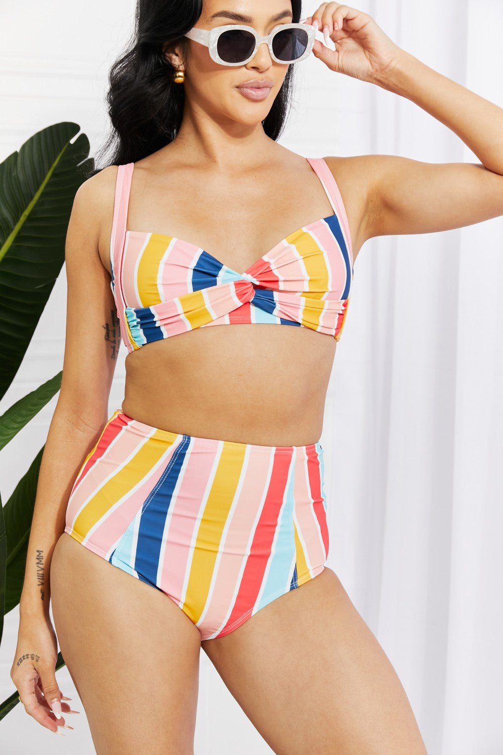 Marina West Swim Take A Dip Twist High - Rise Bikini in Stripe - Mervyns