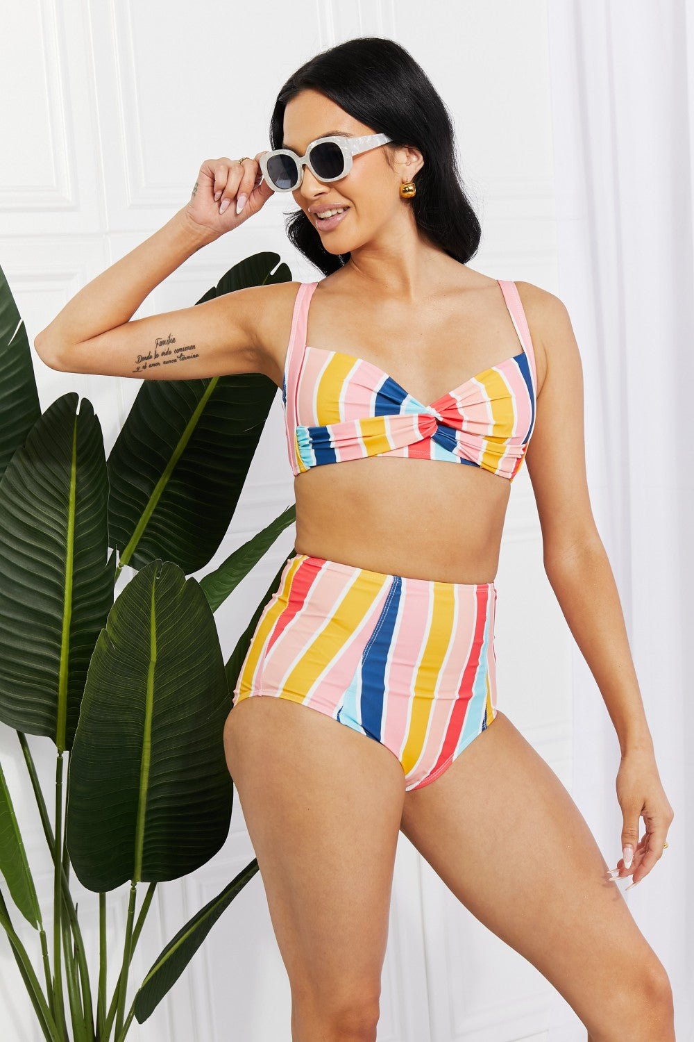 Marina West Swim Take A Dip Twist High - Rise Bikini in Stripe - Mervyns