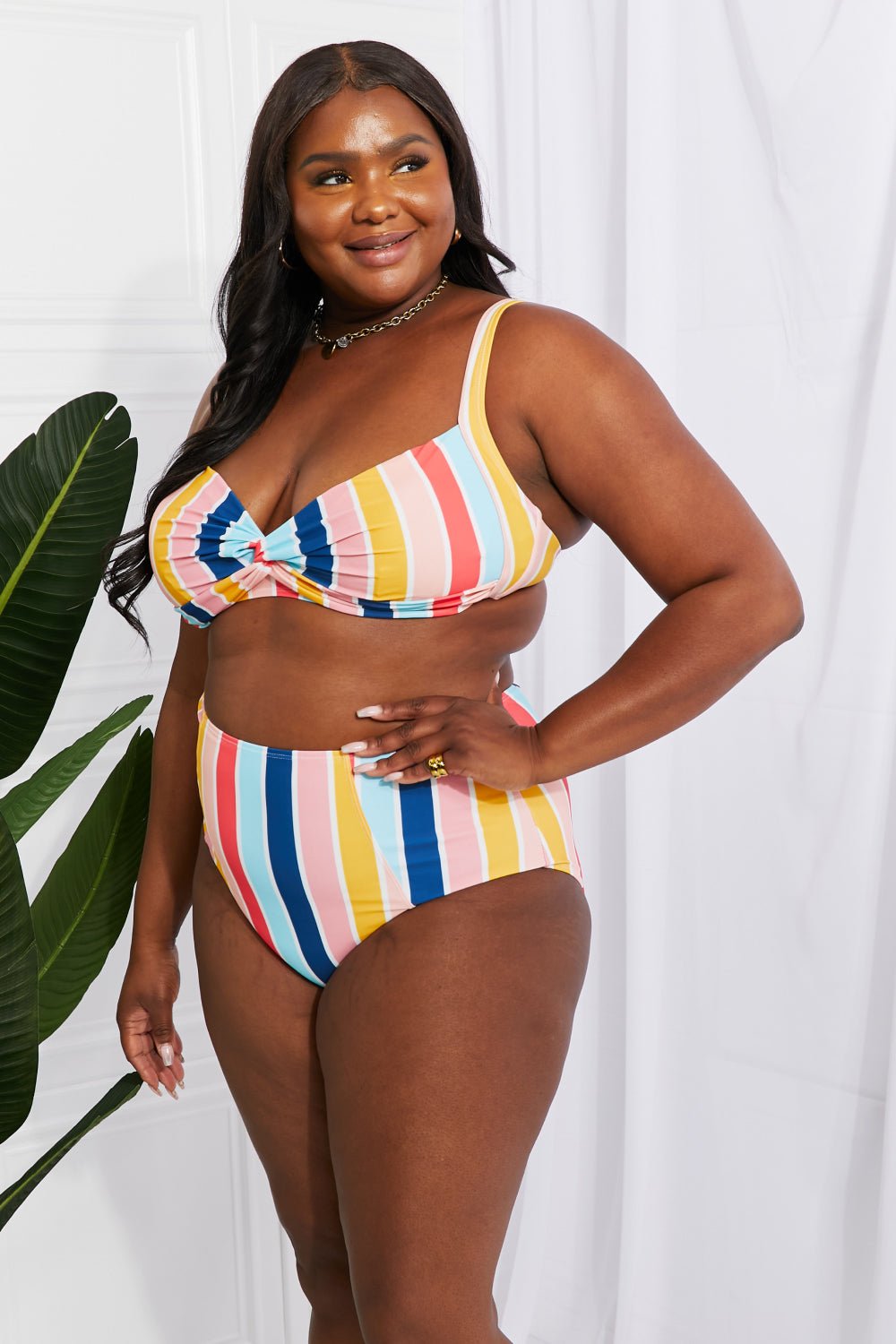 Marina West Swim Take A Dip Twist High - Rise Bikini in Stripe - Mervyns