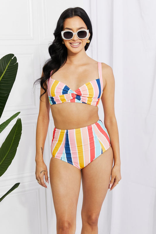 Marina West Swim Take A Dip Twist High - Rise Bikini in Stripe - Mervyns