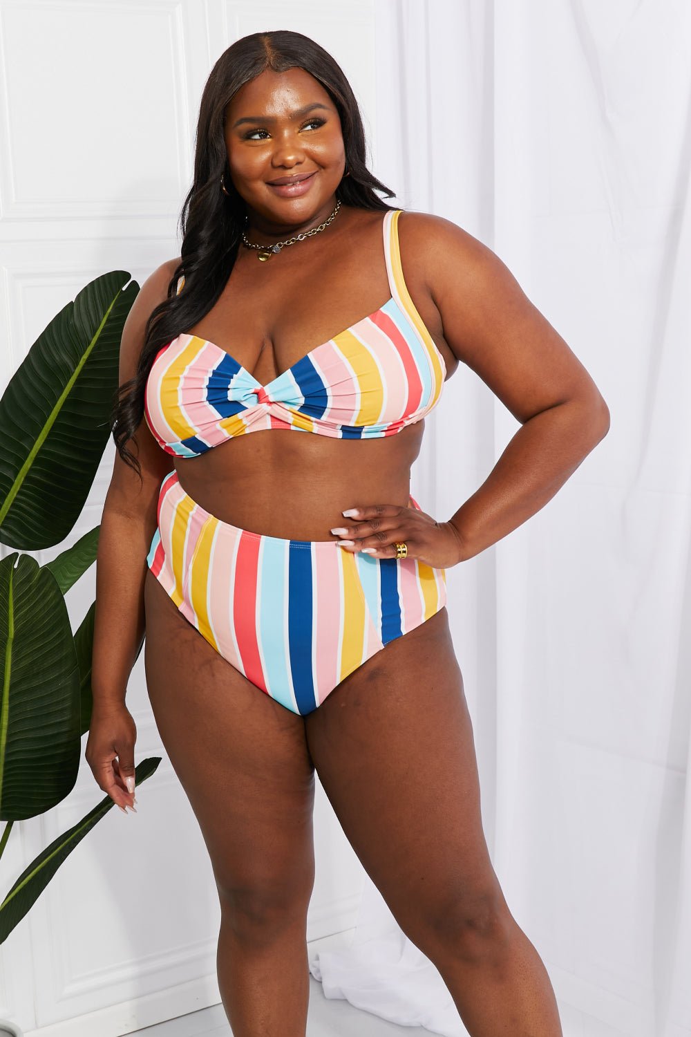 Marina West Swim Take A Dip Twist High - Rise Bikini in Stripe - Mervyns