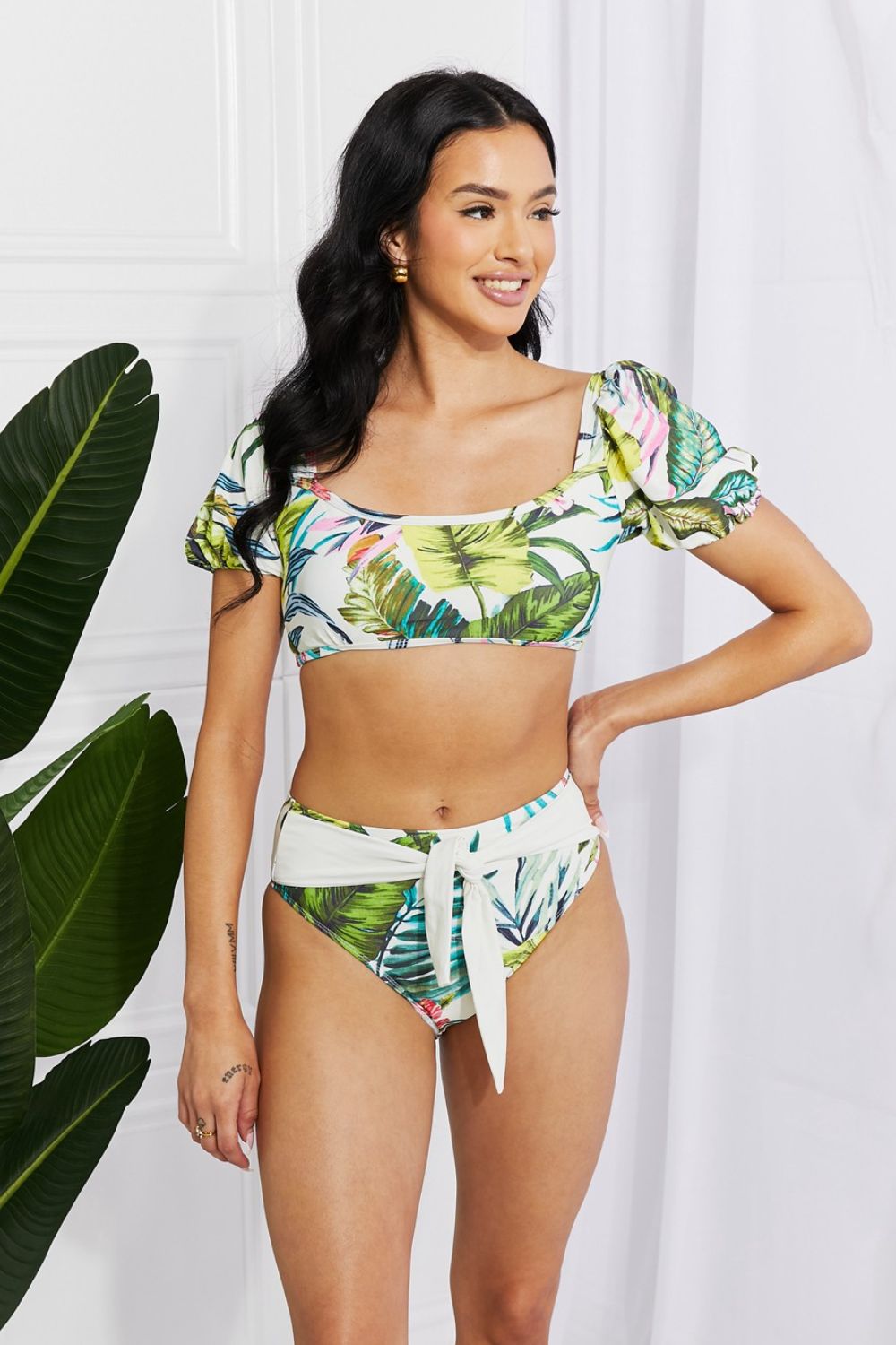 Marina West Swim Vacay Ready Puff Sleeve Bikini in Floral - Mervyns