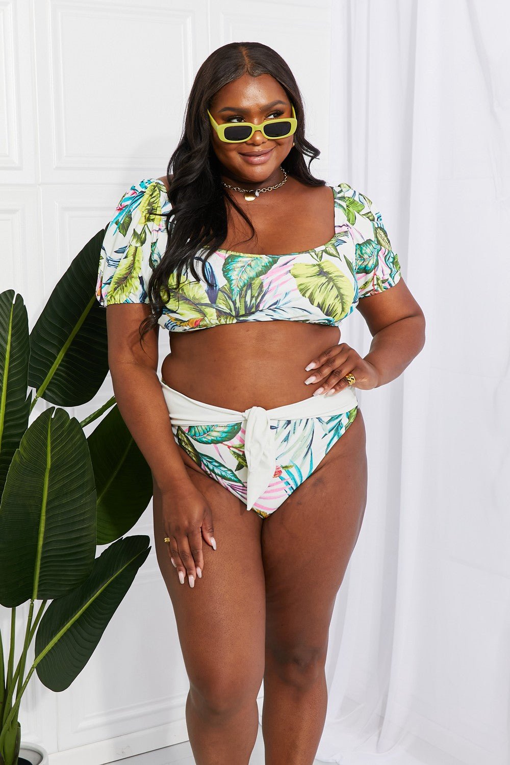 Marina West Swim Vacay Ready Puff Sleeve Bikini in Floral - Mervyns