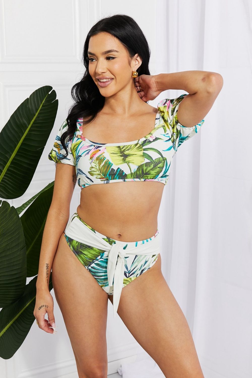 Marina West Swim Vacay Ready Puff Sleeve Bikini in Floral - Mervyns