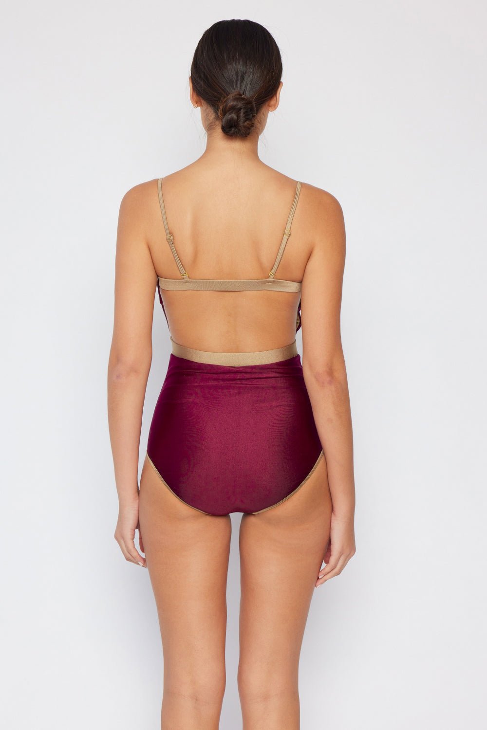 Marina West Swim Wave Break Contrast Trim One - Piece in Wine - Mervyns