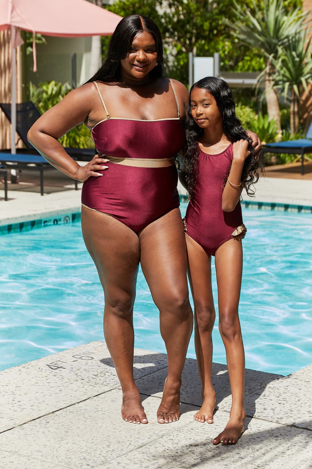 Marina West Swim Wave Break Contrast Trim One - Piece in Wine - Mervyns