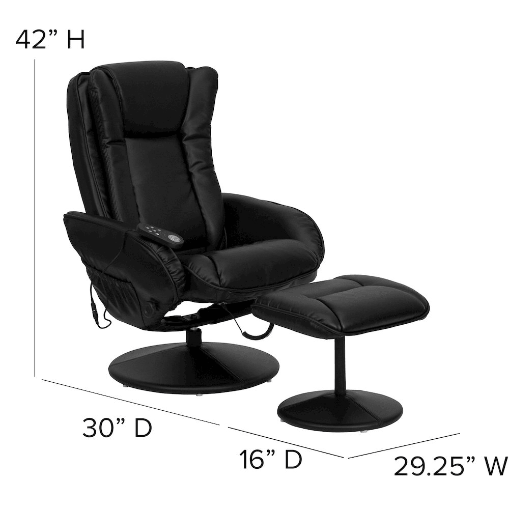 Massaging Plush Recliner with Side Pocket and Ottoman in Black LeatherSoft - Mervyns