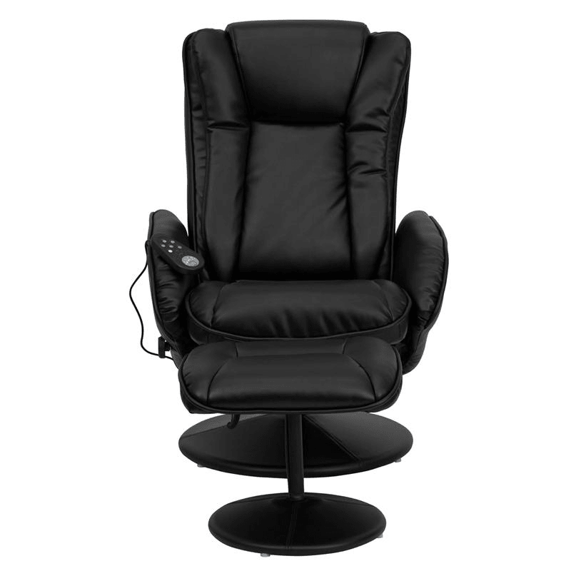 Massaging Plush Recliner with Side Pocket and Ottoman in Black LeatherSoft - Mervyns