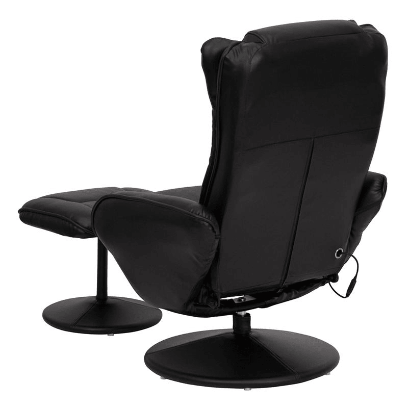 Massaging Plush Recliner with Side Pocket and Ottoman in Black LeatherSoft - Mervyns