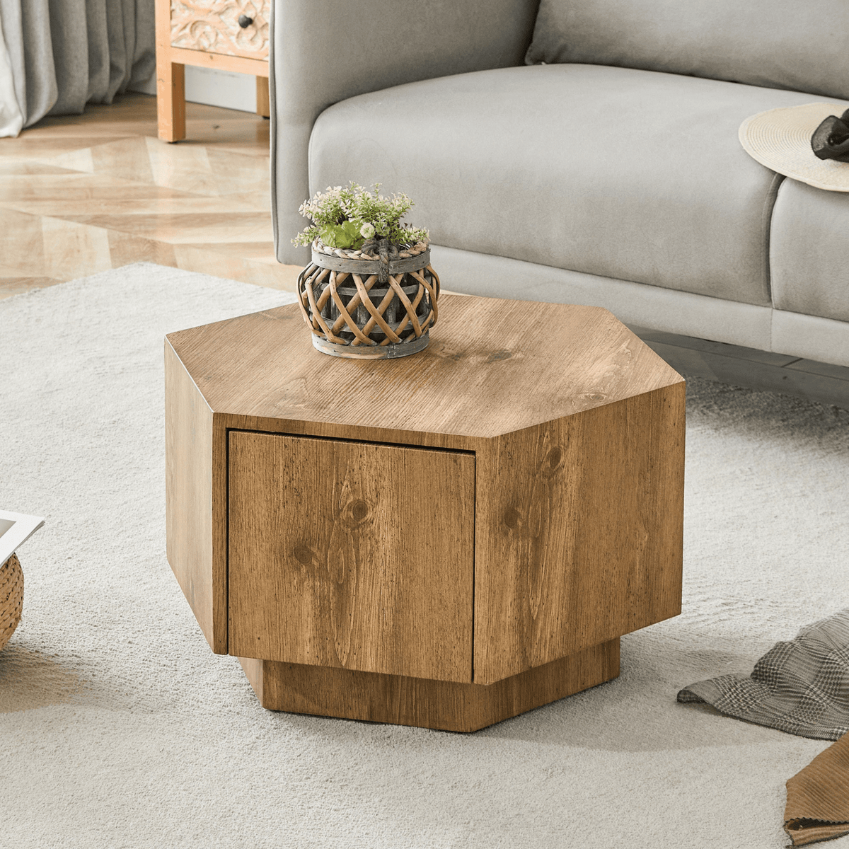 MDF material hexagonal coffee table with drawers.Made of high-quality materials,Adopting a unique hexagonal design,simple and elegant without losing personality. - Mervyns