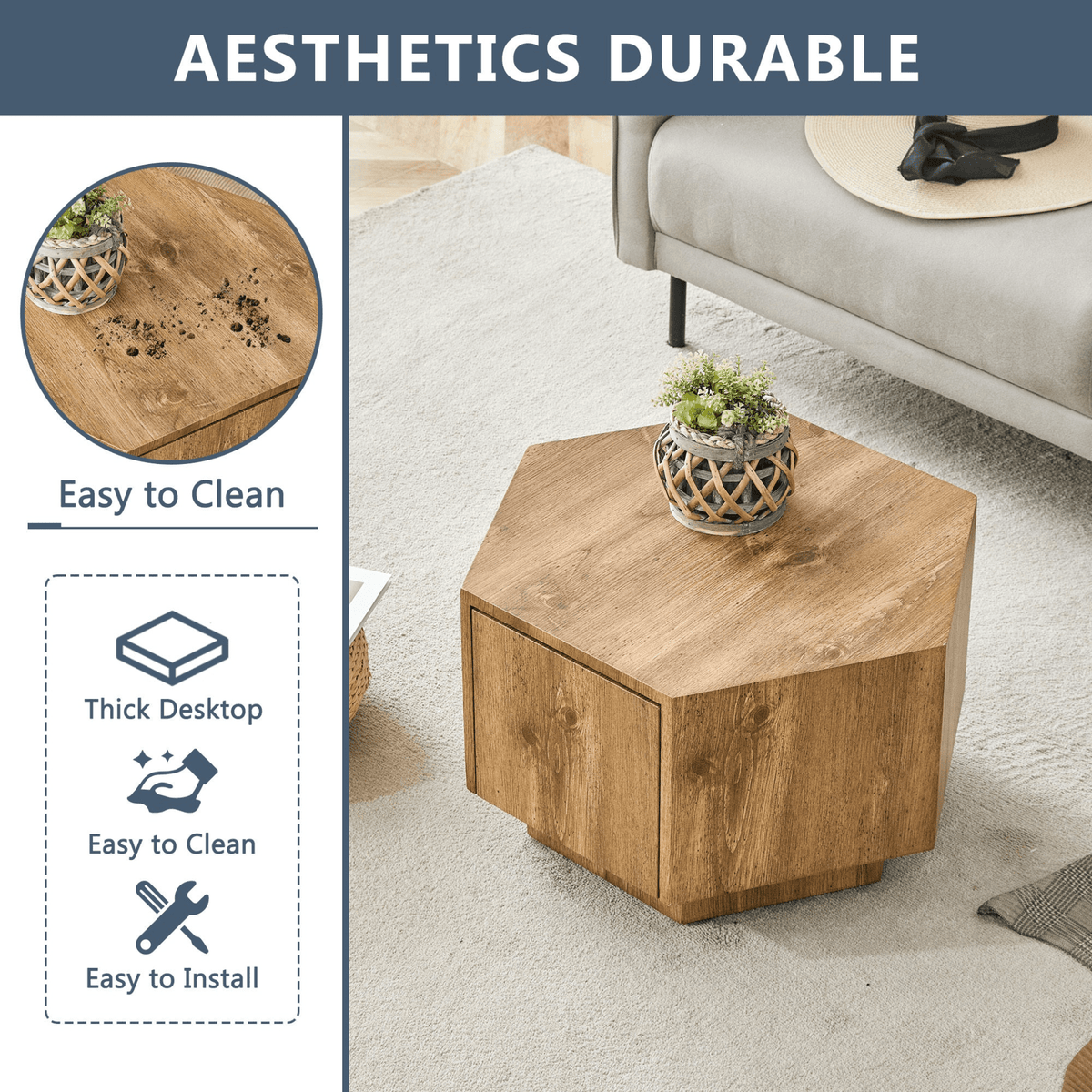 MDF material hexagonal coffee table with drawers.Made of high-quality materials,Adopting a unique hexagonal design,simple and elegant without losing personality. - Mervyns