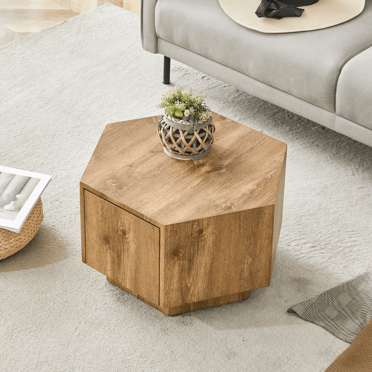 MDF material hexagonal coffee table with drawers.Made of high-quality materials,Adopting a unique hexagonal design,simple and elegant without losing personality. - Mervyns