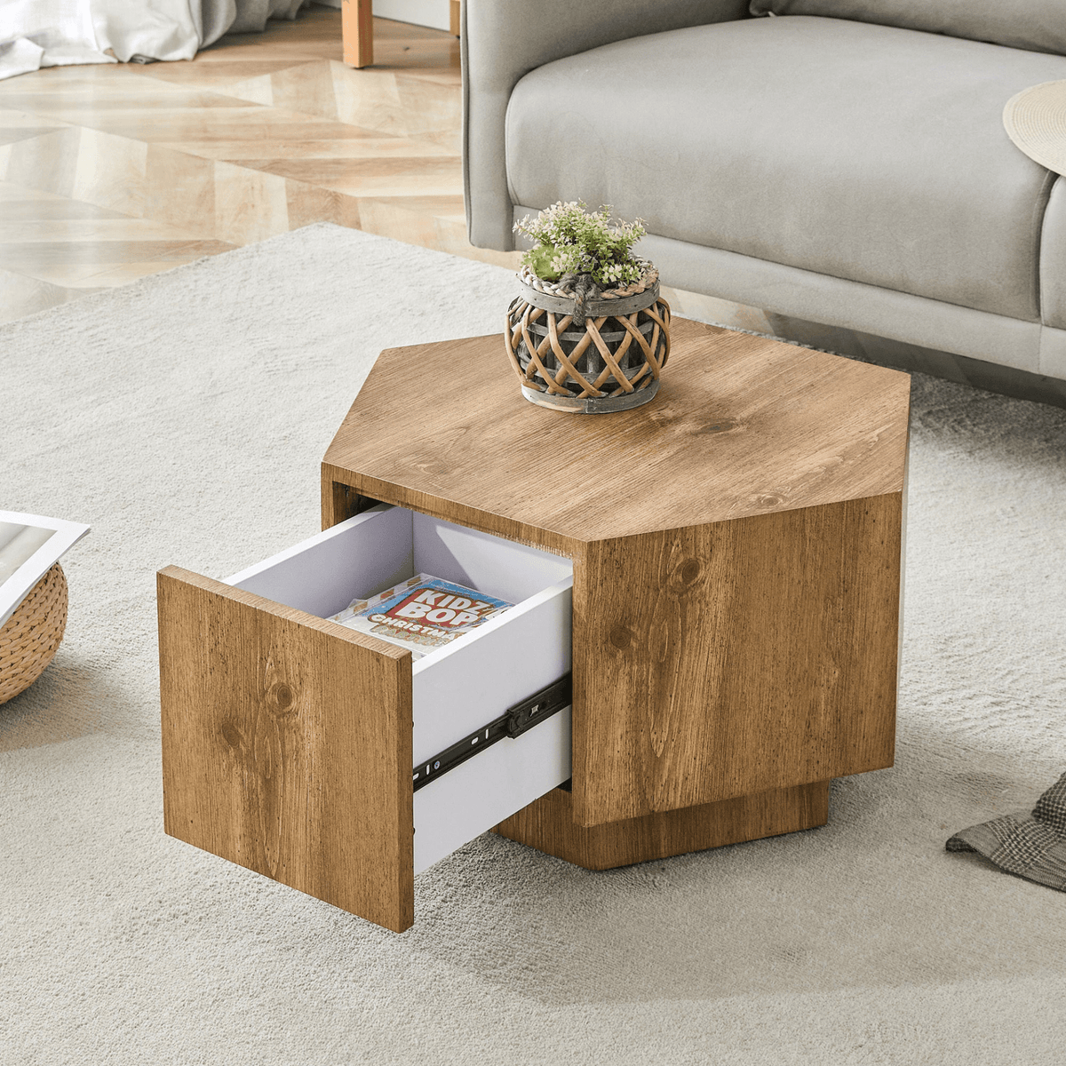 MDF material hexagonal coffee table with drawers.Made of high-quality materials,Adopting a unique hexagonal design,simple and elegant without losing personality. - Mervyns