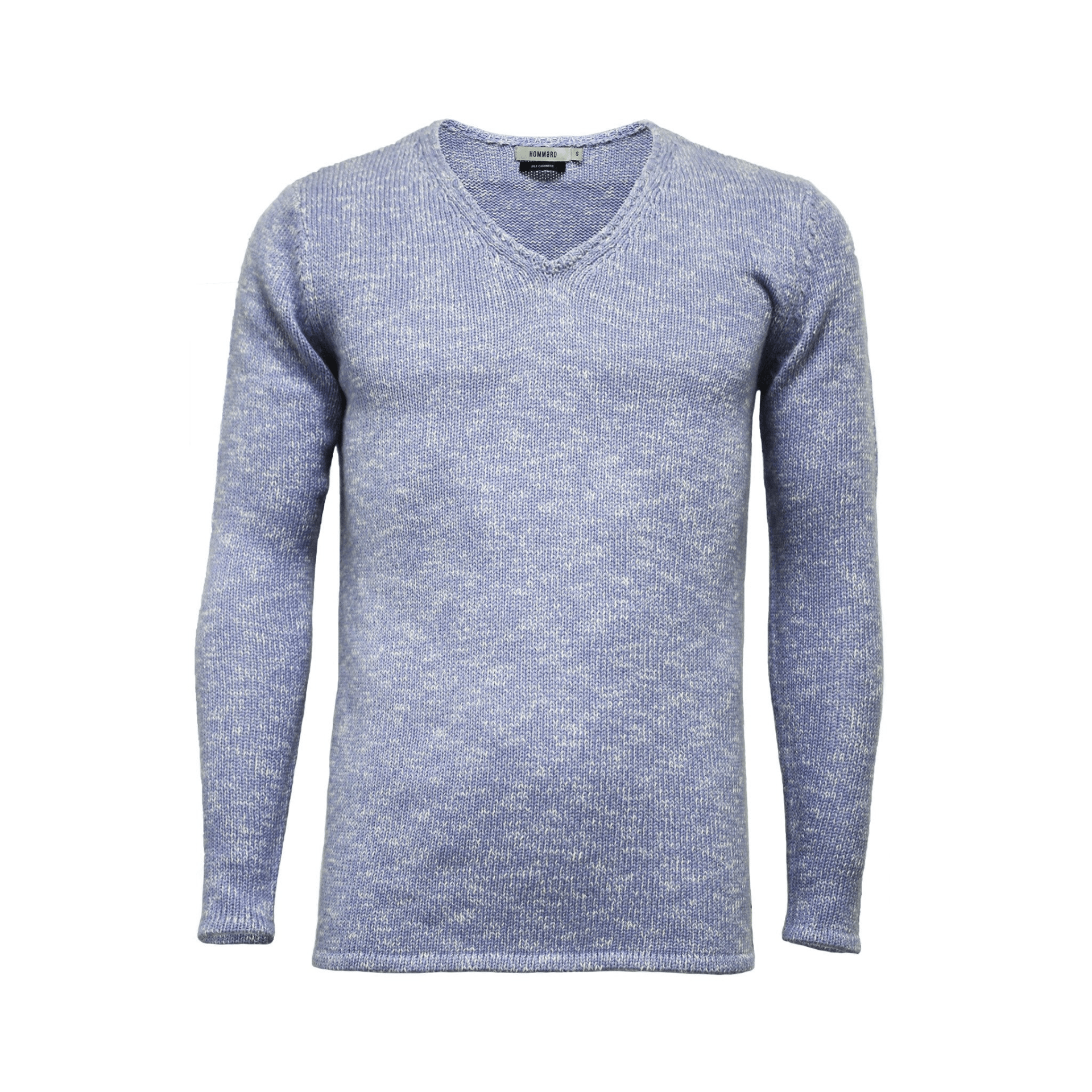 Melange Cashmere V Neck Sweater in Jersey Stitch Blue White - Mervyns