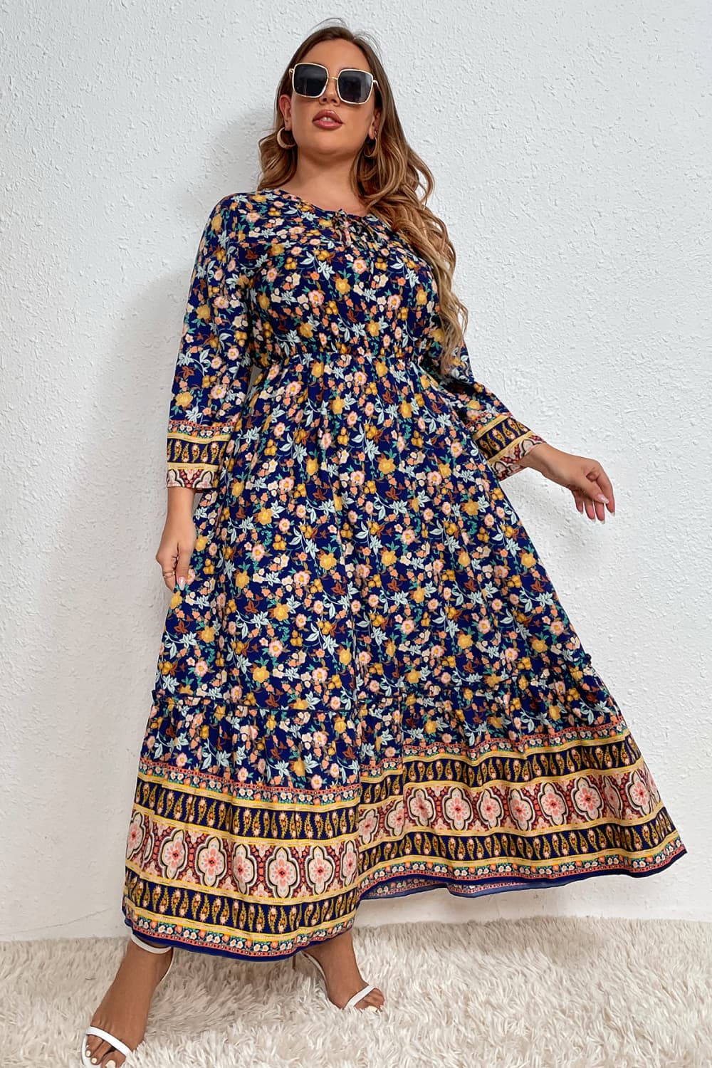 Melo Apparel Plus Size Bohemian Round Neck Maxi Dress - Mervyns