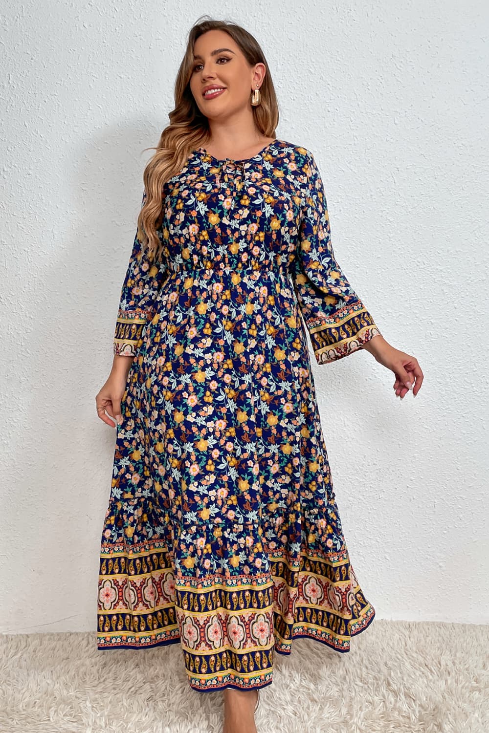 Melo Apparel Plus Size Bohemian Round Neck Maxi Dress - Mervyns