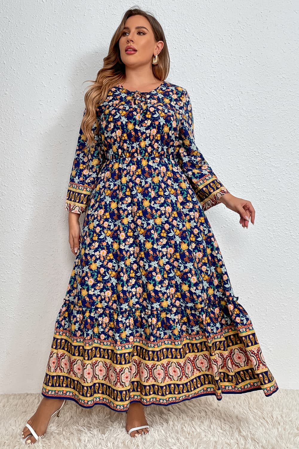 Melo Apparel Plus Size Bohemian Round Neck Maxi Dress - Mervyns