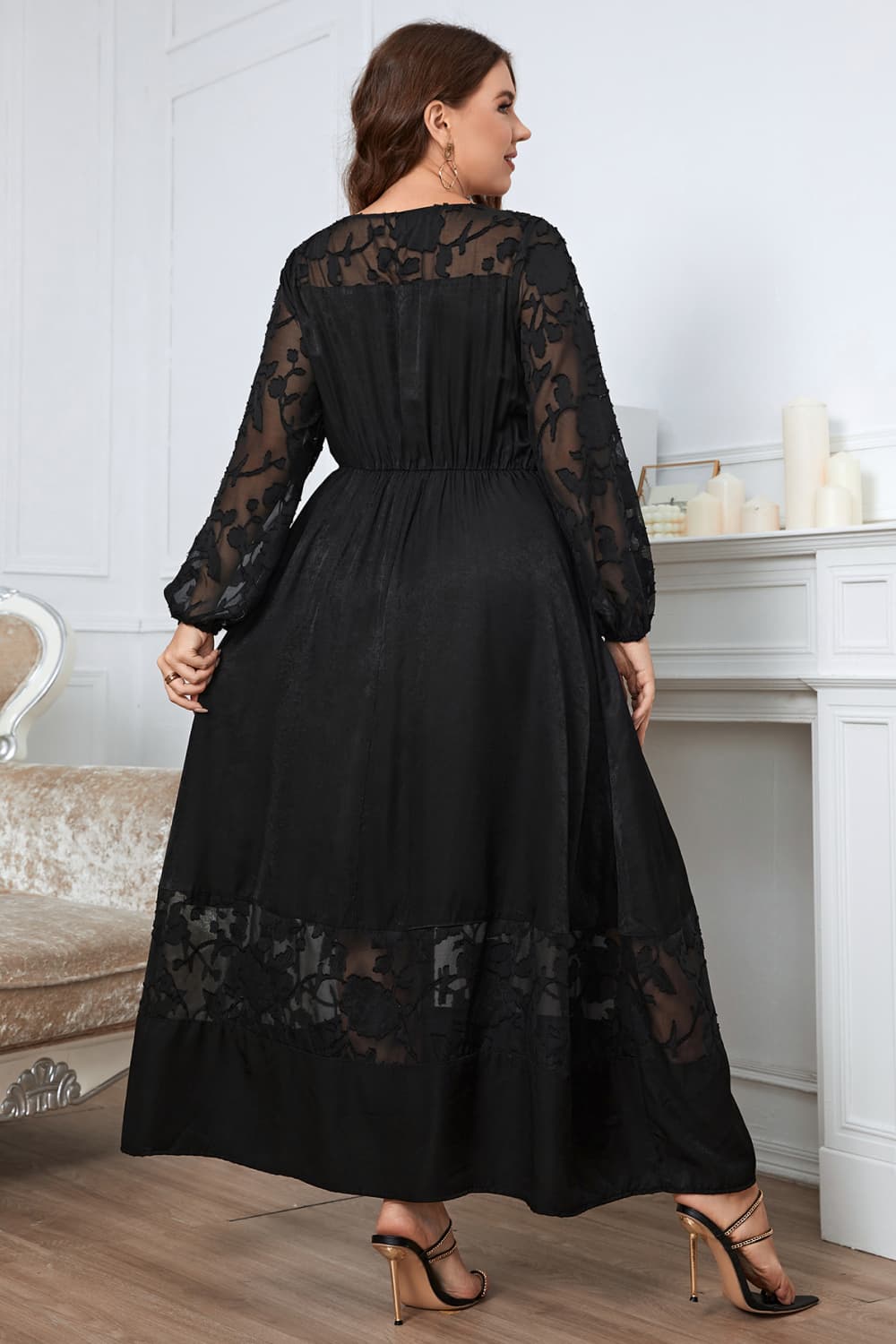 Melo Apparel Plus Size Embroidery Round Neck Long Sleeve Maxi Dress - Mervyns