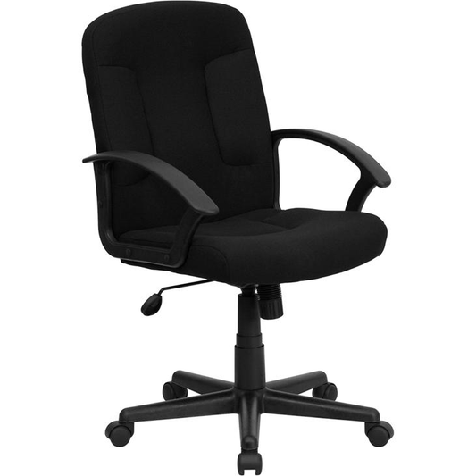 Mid - Back Black Fabric Executive Swivel Office Chair with Nylon Arms - Mervyns