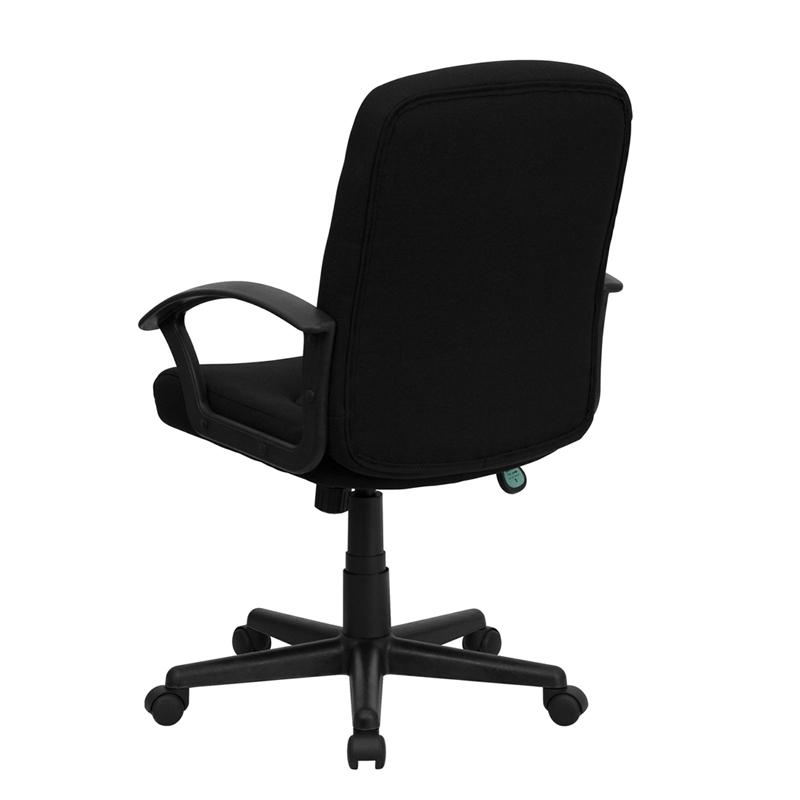 Mid - Back Black Fabric Executive Swivel Office Chair with Nylon Arms - Mervyns