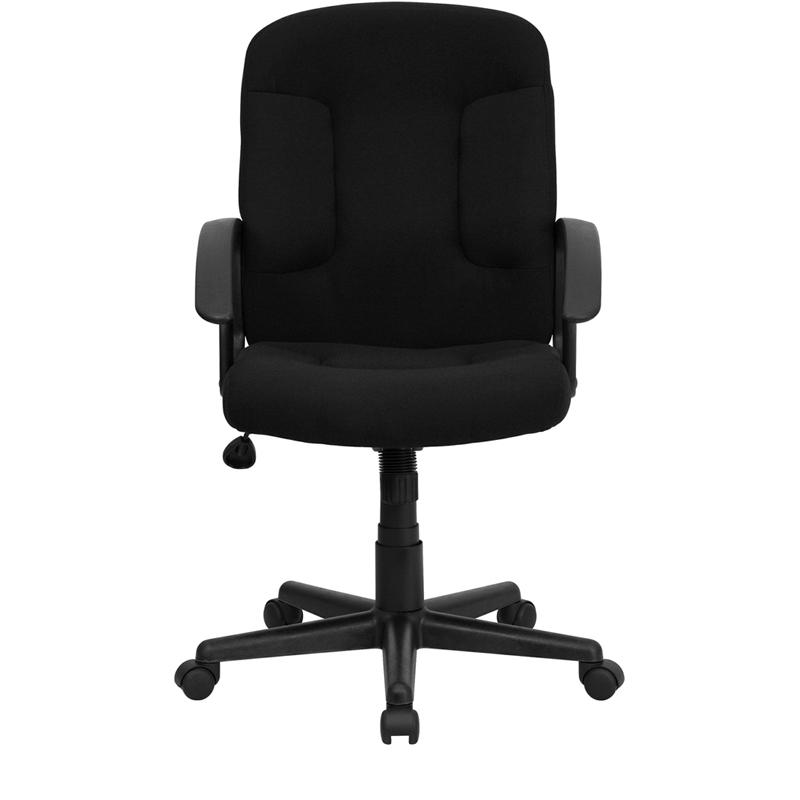 Mid - Back Black Fabric Executive Swivel Office Chair with Nylon Arms - Mervyns