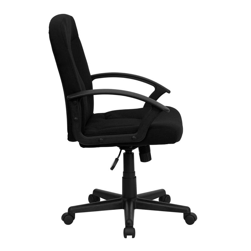 Mid - Back Black Fabric Executive Swivel Office Chair with Nylon Arms - Mervyns