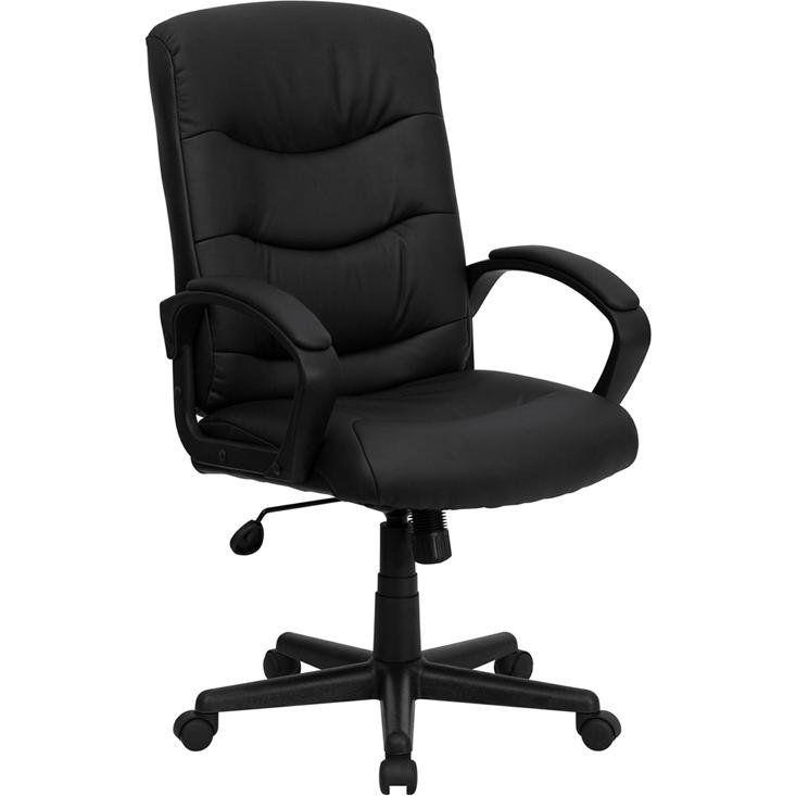 Mid - Back Black LeatherSoft Executive Swivel Office Chair with Three Line Horizontal Stitch Back and Arms - Mervyns