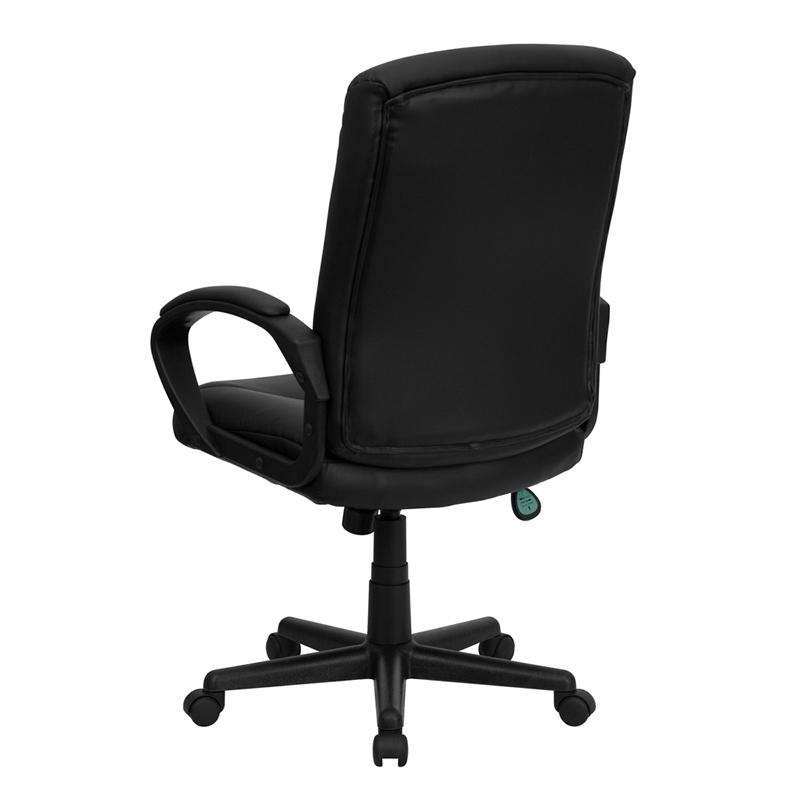 Mid - Back Black LeatherSoft Executive Swivel Office Chair with Three Line Horizontal Stitch Back and Arms - Mervyns