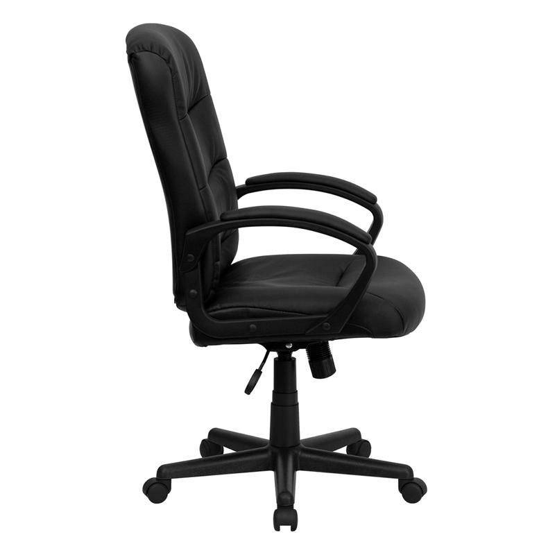 Mid - Back Black LeatherSoft Executive Swivel Office Chair with Three Line Horizontal Stitch Back and Arms - Mervyns