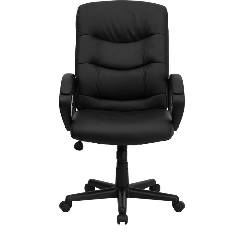 Mid - Back Black LeatherSoft Executive Swivel Office Chair with Three Line Horizontal Stitch Back and Arms - Mervyns