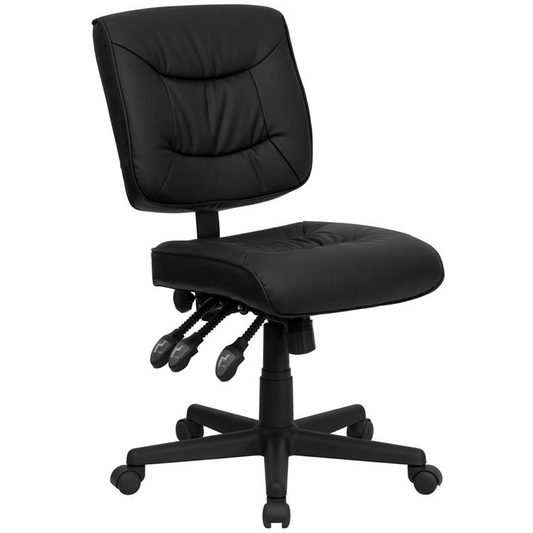 Mid - Back Black LeatherSoft Multifunction Swivel Ergonomic Task Office Chair - Mervyns