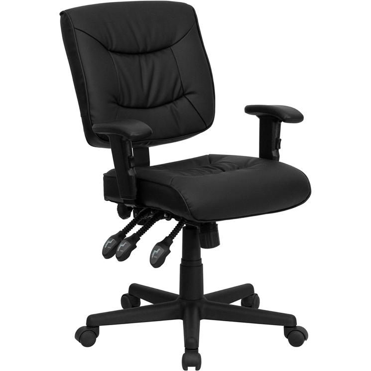 Mid - Back Black LeatherSoft Multifunction Swivel Ergonomic Task Office Chair with Adjustable Arms - Mervyns