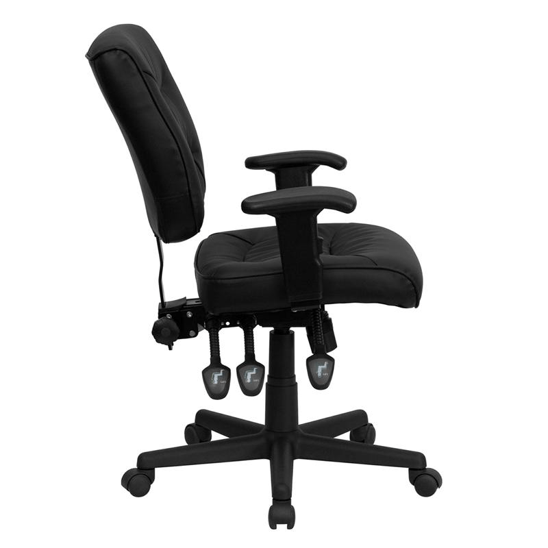 Mid - Back Black LeatherSoft Multifunction Swivel Ergonomic Task Office Chair with Adjustable Arms - Mervyns